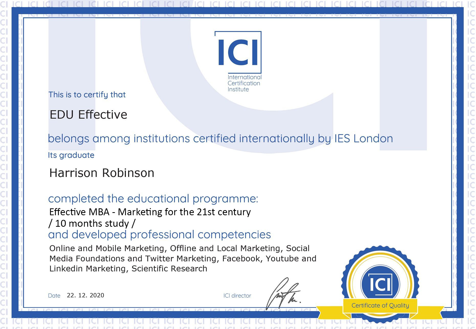 ICI Certificate