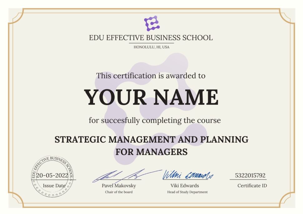 Strategic Management and Planning for Managers